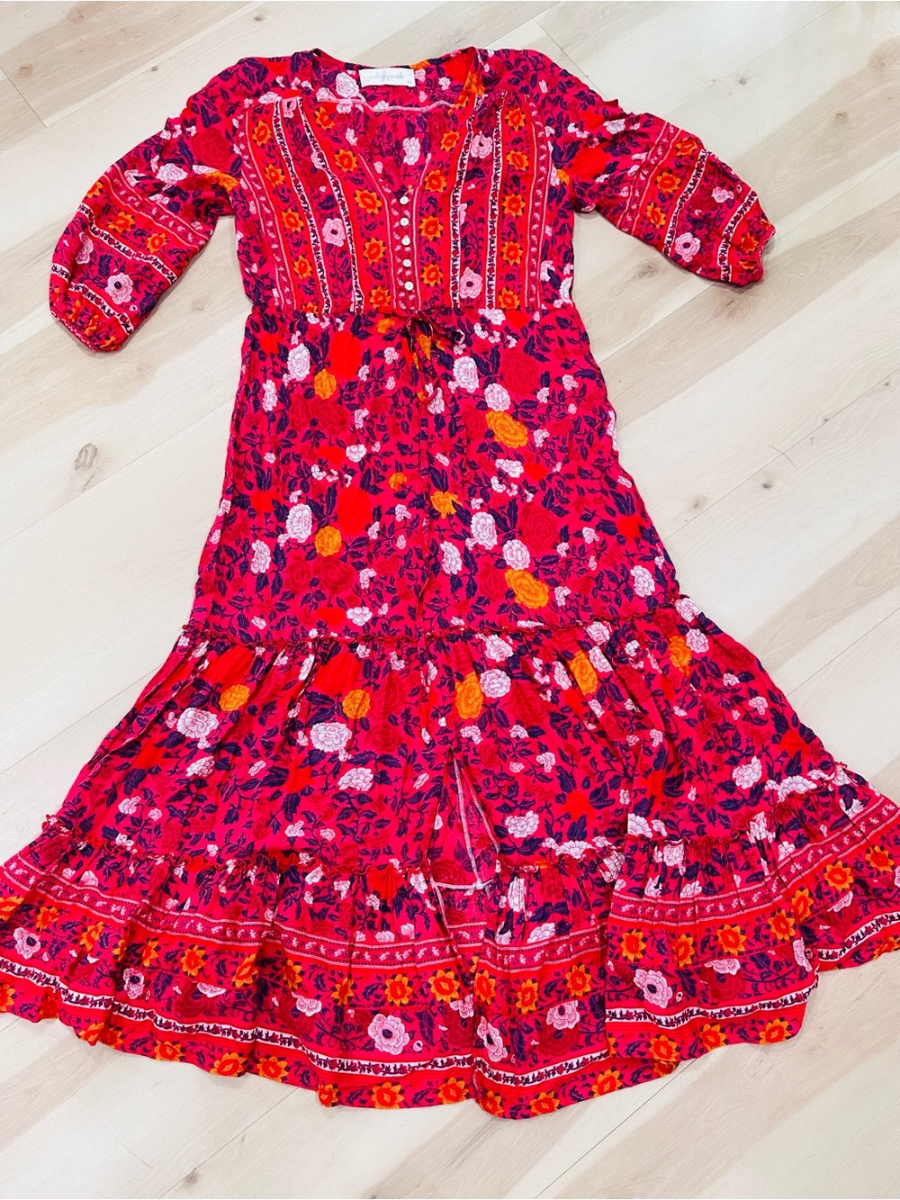 Walker & Wade Carrie Dress in Cherry Sz XS Bohemian Resort Wear Floral Oversized - Picture 2 of 10